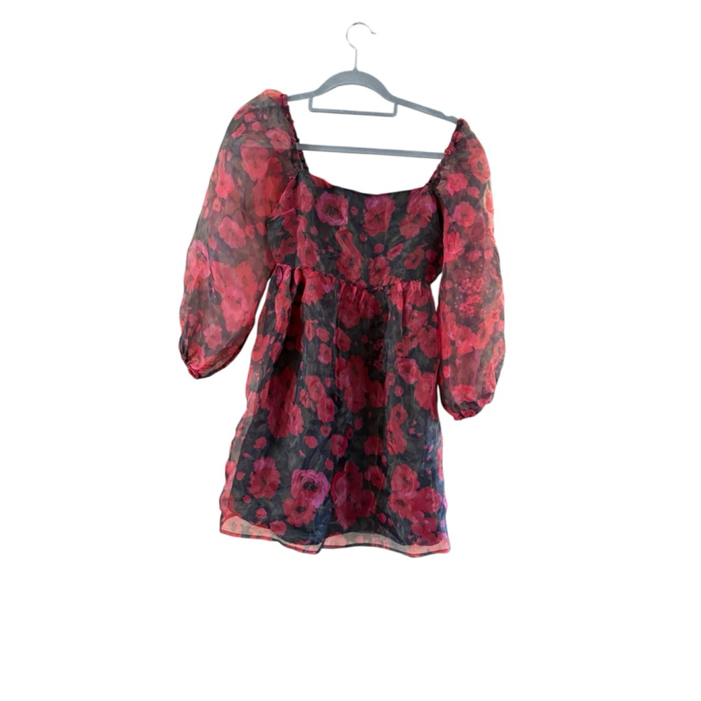 Women's Pink Lily Red Black Floral Mini Dress XS - Picture 8 of 9